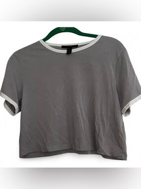 Forever 21 Women’s Gray Short Sleeve Cropped Ringer T-Shirt White Trim Small